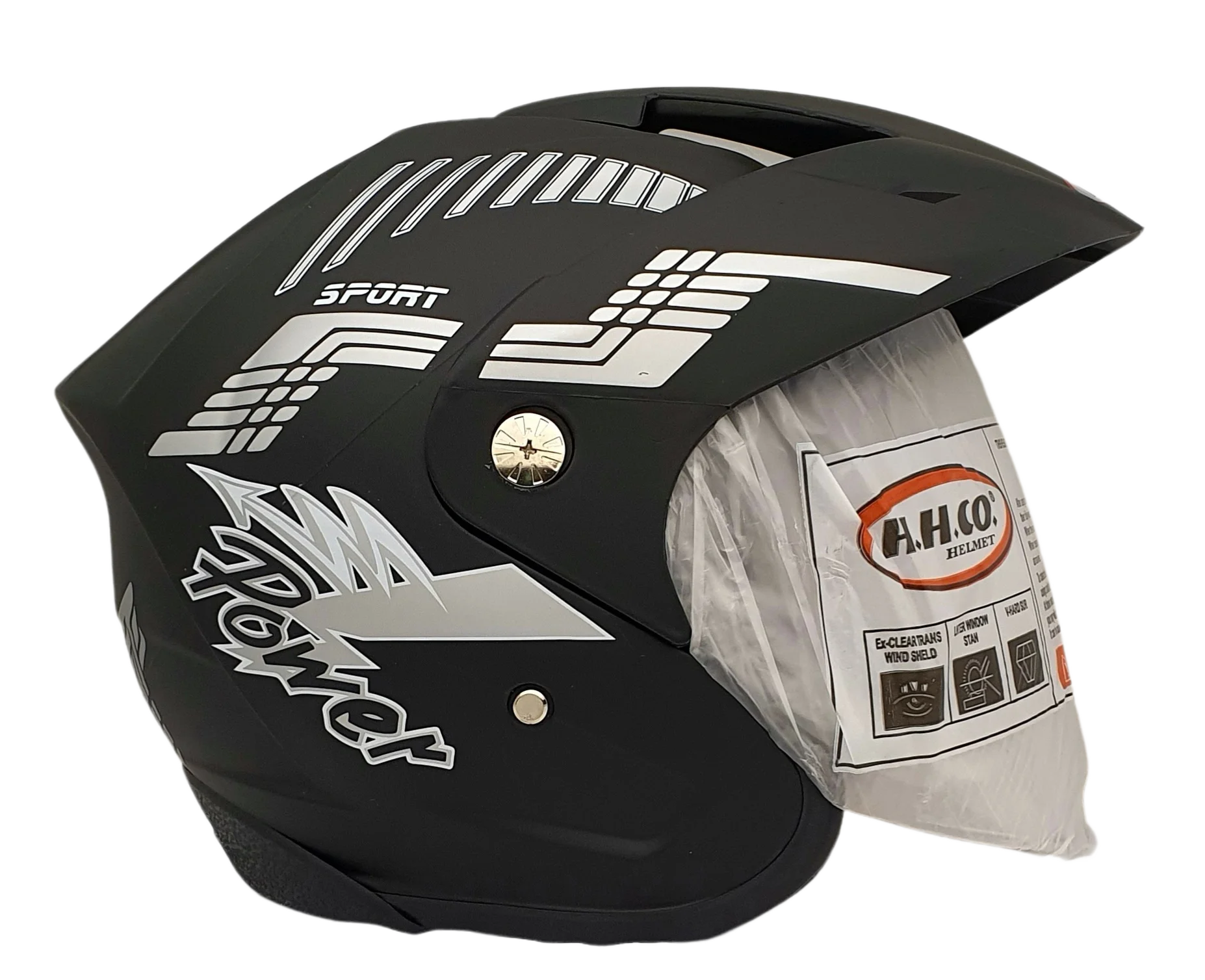 FLASH POWER BLACK SILVER MATTE Helmet Side View